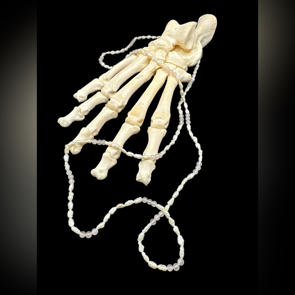 Vintage Rose Quartz and Freshwater Pearl Necklace 36”